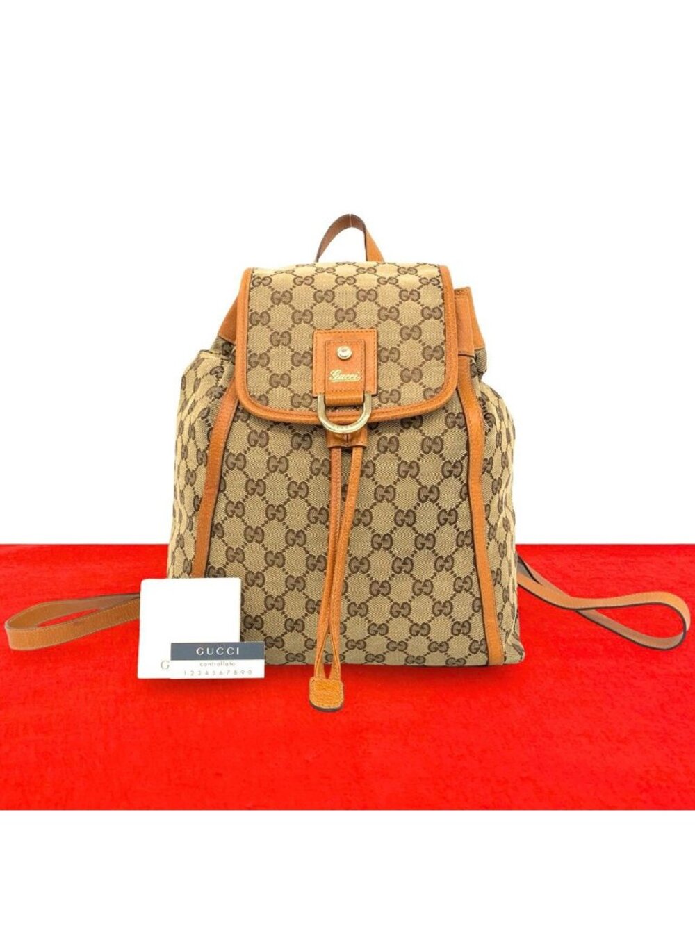 Gucci Vintage GG Pattern Logo Canvas Leather Backpack Brown